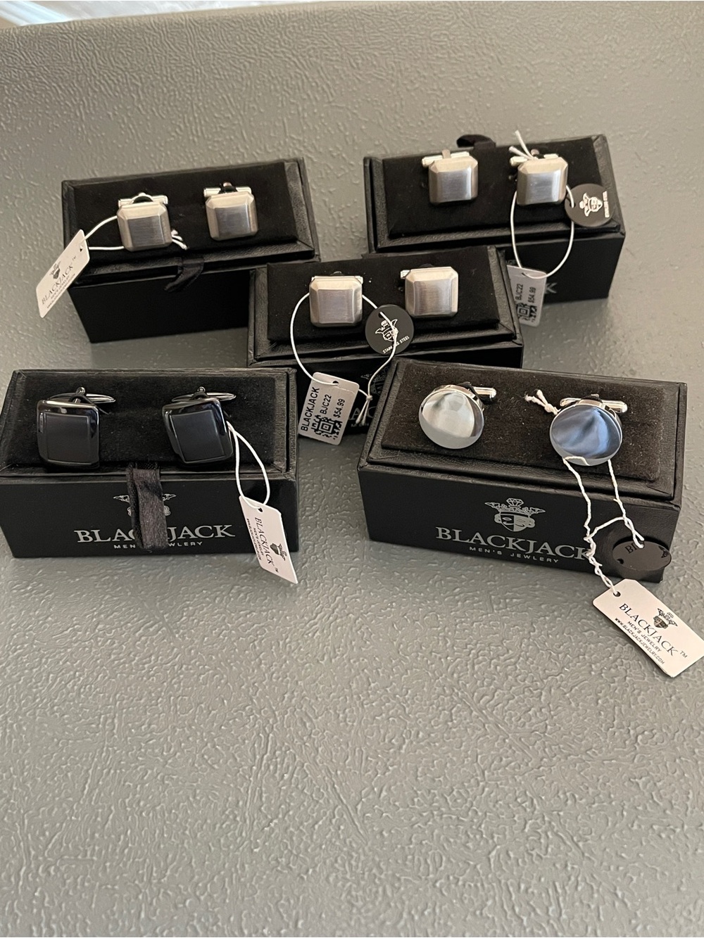 5 Pairs Black Blackjack Men’s Silver and Black Mix Cufflink Set Brand New